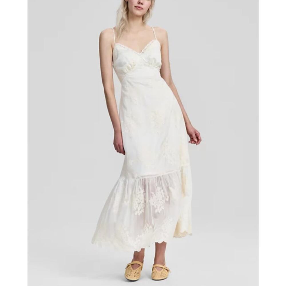 And Now This Women's Embroidered Ruffle-Tiered Maxi Dress Ivory Size M